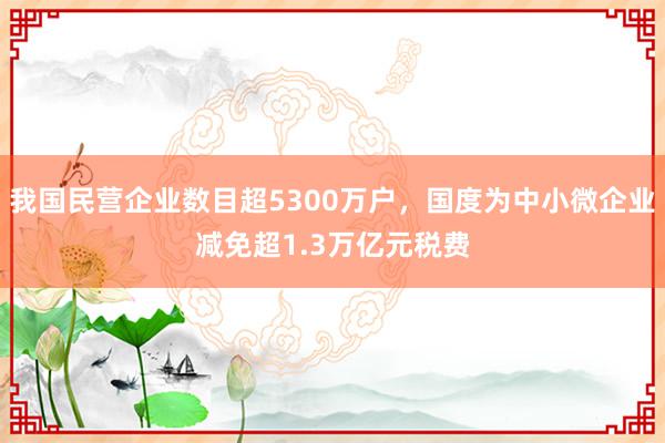 我国民营企业数目超5300万户，国度为中小微企业减免超1.3万亿元税费