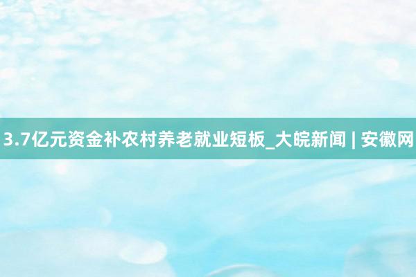 3.7亿元资金补农村养老就业短板_大皖新闻 | 安徽网